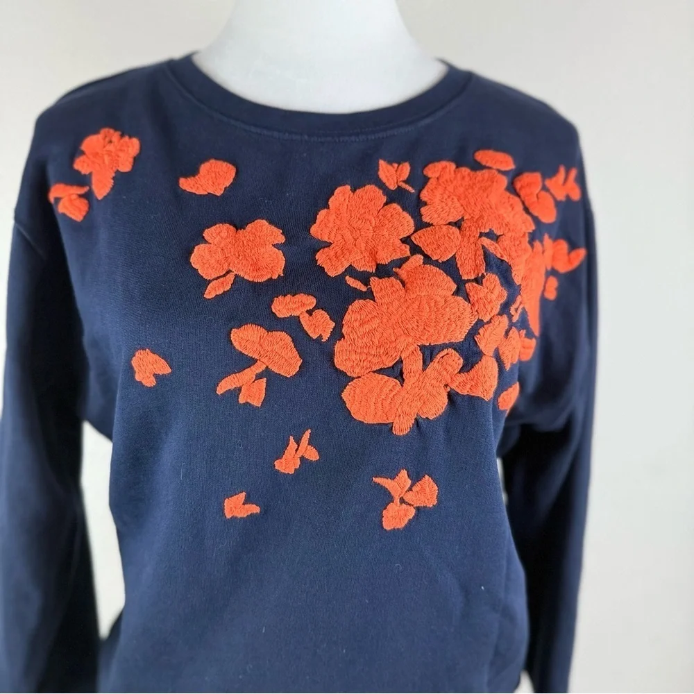J. Crew Women’s Navy Sweatshirt with Red Floral Appliqué Size‎ S